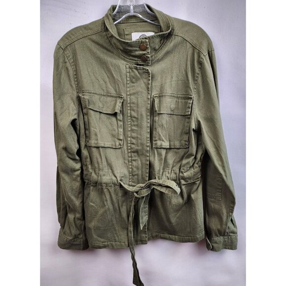 1 Sunset Lane Jackets & Blazers - 1 Sunset Lane Olive Green Belted Softshell Cargo Utility Jacket Large